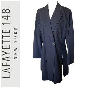Lafayette 148 Navy Blue Boyfriend Longline Blazer